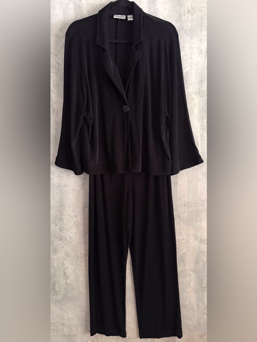 Chicos Travelers Womens Black 2pc Black Stretch Cardigan Sz3 Elastic Pants Sz2